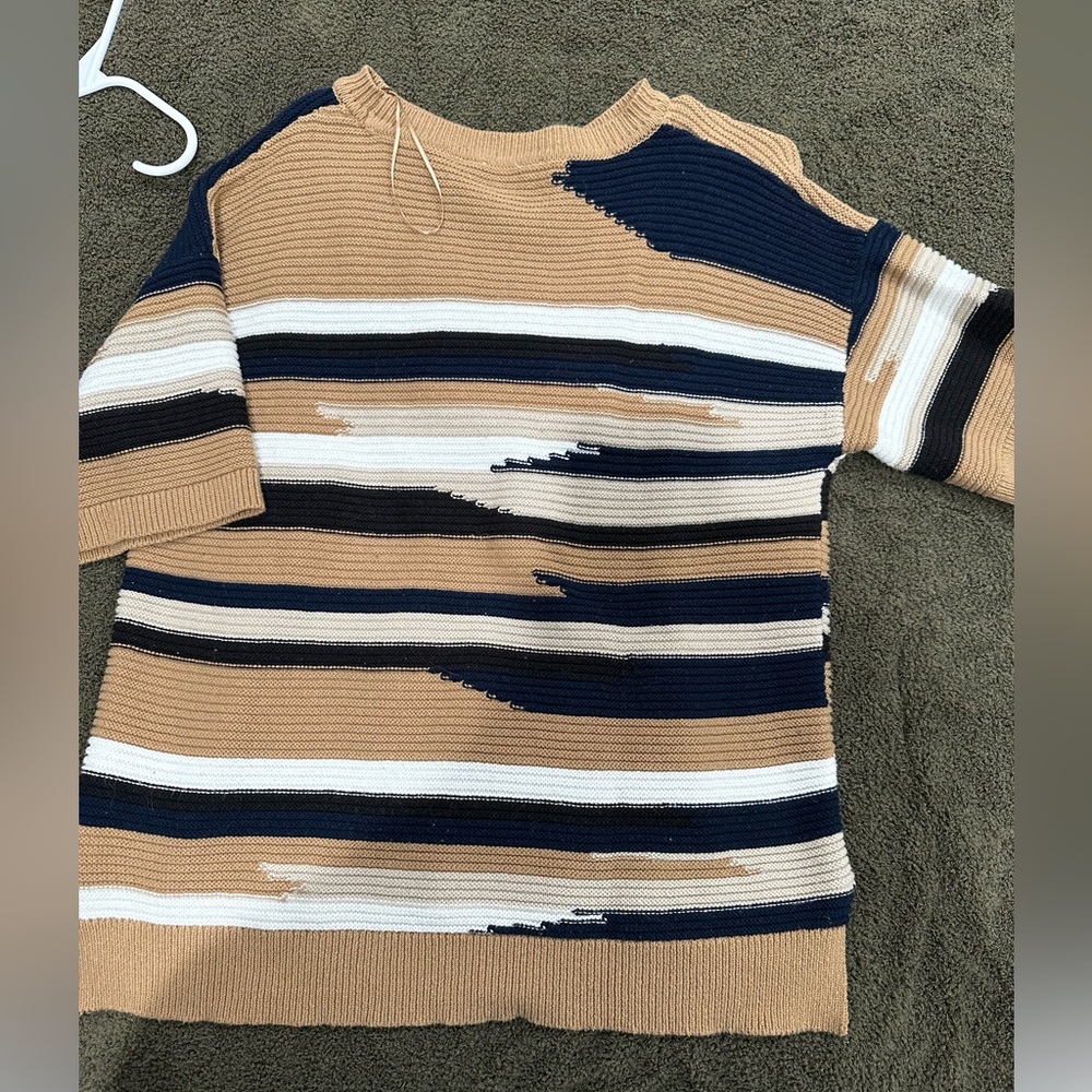 Time and True Striped Knit Short Sleeve Sweater
